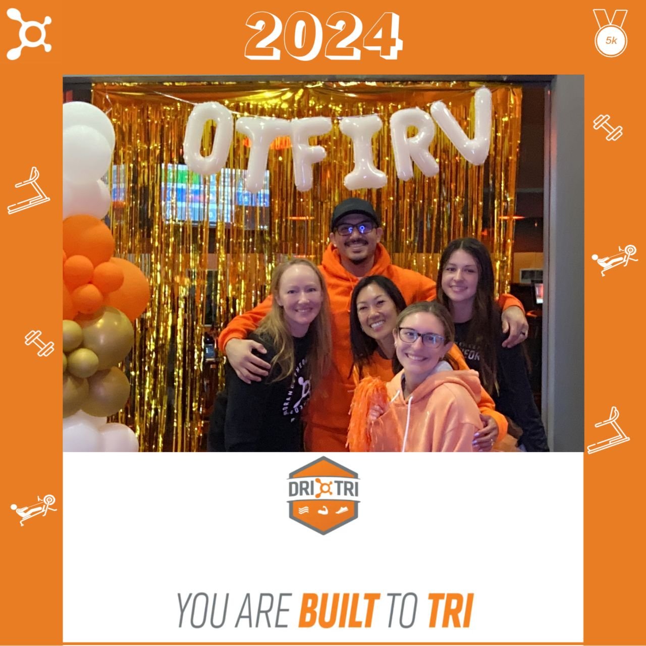 A team in matching shirts at a corporate event photo booth with a gold sequin backdrop