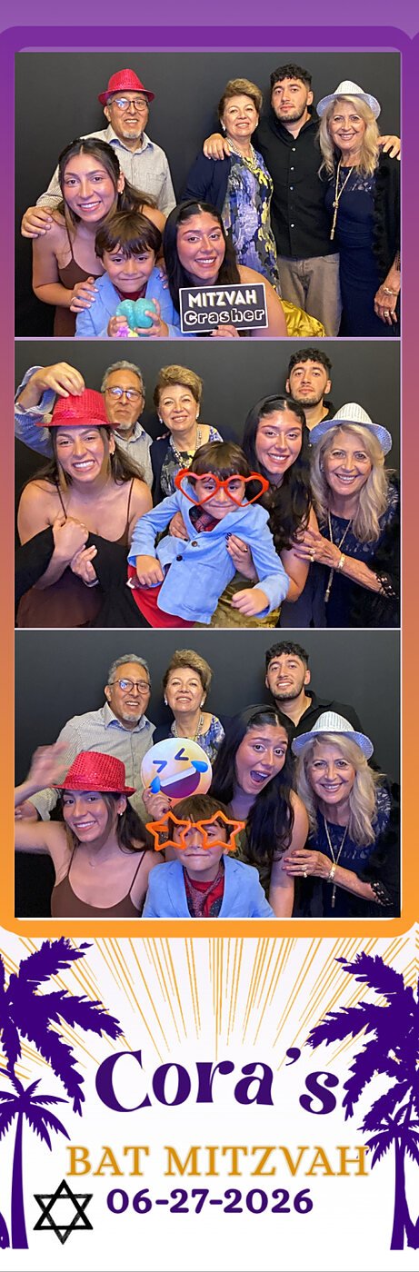 A multi-generation family on a SoCalFun365 photo booth strip at a Bat Mitzvah in Orange County