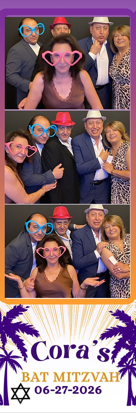 Guests in novelty glasses on a SoCalFun365 photo booth strip at a Bat Mitzvah in Orange County