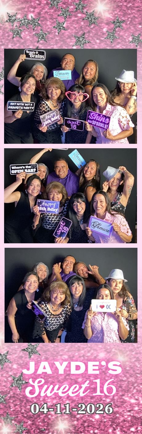 A Sweet 16 photo booth strip with a group of guests by SoCalFun365