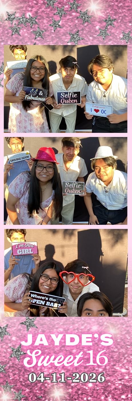 A SoCalFun365 photo booth strip from a Sweet 16 birthday party in Orange County